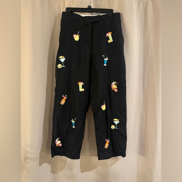 Saint Tropez Black Pants with Colorful Cocktail Embroidery - Picture 1 of 5